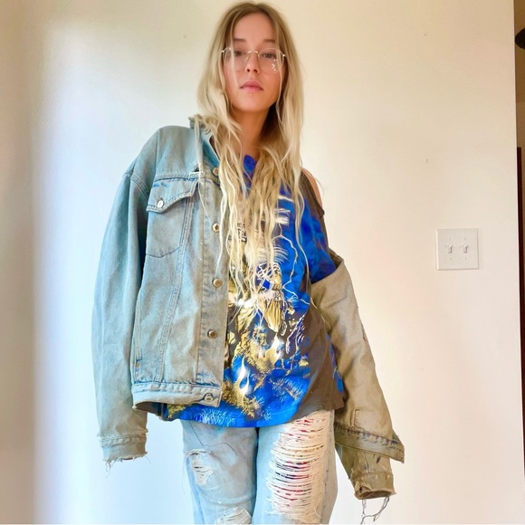 Vintage Shredded Denim Patch Jacket Punk Metal Megadeth Metallica - Picture 2 of 7